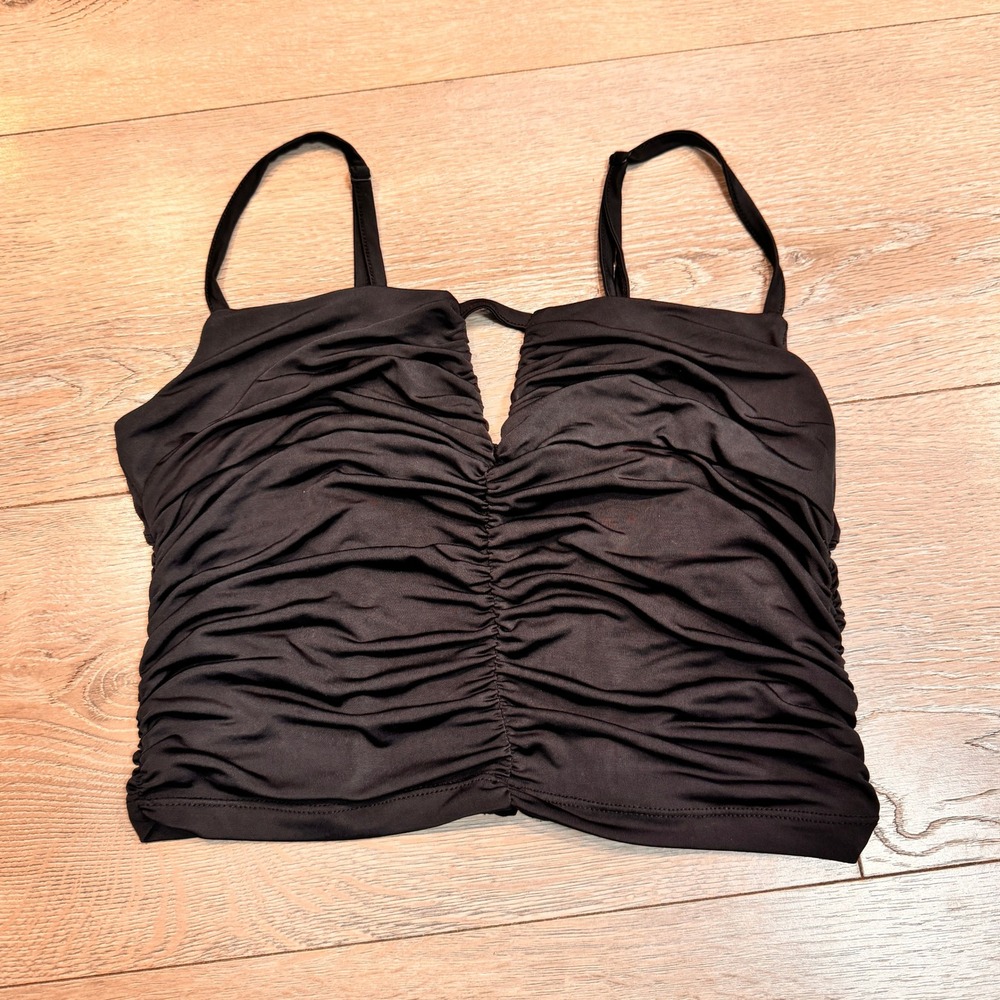 Urban Outfitters Ruched Front Cami Tank Crop Top Black Sleeveless‎ Medium M